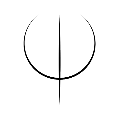 A nearly-complete circle with a sharp vertical line tracing through the middle and out from the bottom