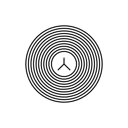 A three-pointed star surrounded by many concentric circles