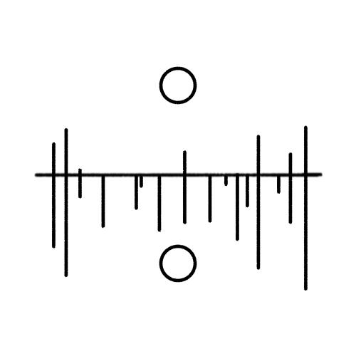 A stylised rune depicting a moon and trees over a lake, with there being more objects reflected in the water than exist bove it